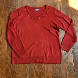 NWOT Laura Scott Petite L L/P Super Soft Warm Red Sweater-Rhinestones
